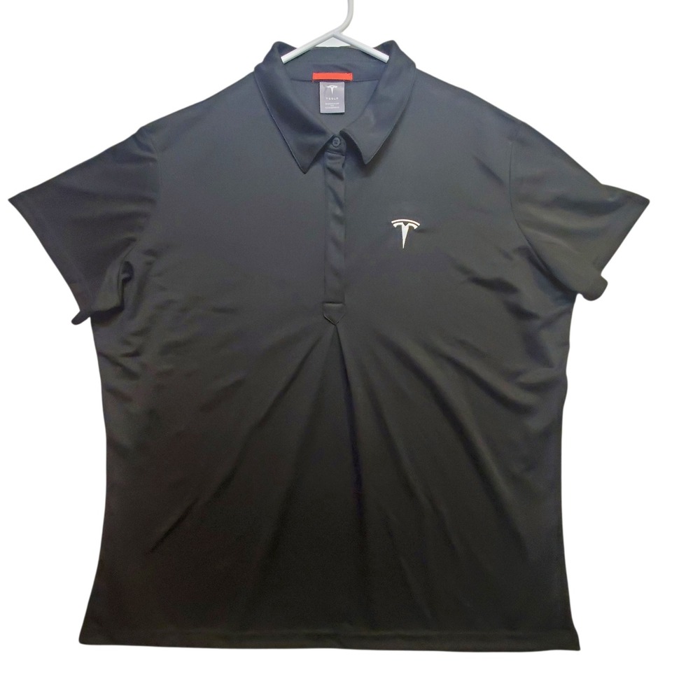 Tesla Black Short Sleeve Golf Polo Shirt Staff Crew Embroidered Logo Womens 2XL